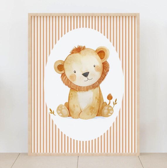 Adorable Baby Lion Cub Watercolor Safari Nursery Animal Poster