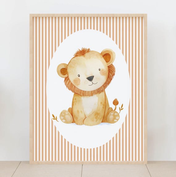 Baby Lion Wall Art Safari Nursery Jungle Decor Cute Animal Kids Room Striped Cub Artwork Poster