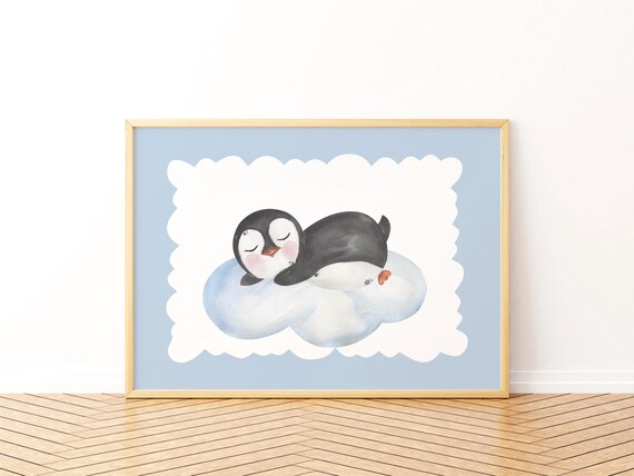Sleeping Penguin On Cloud Watercolor Sweet Dreams Baby Poster
