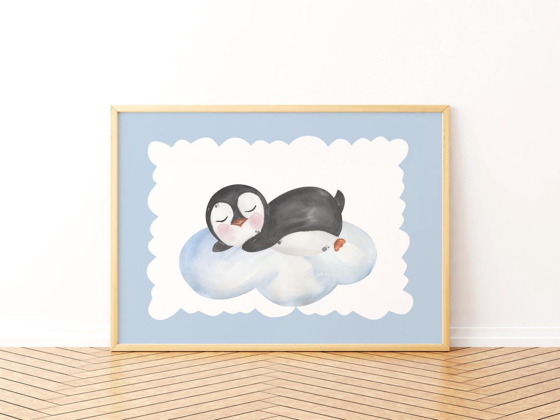 Sleeping Penguin On Cloud Watercolor Sweet Dreams Baby Poster