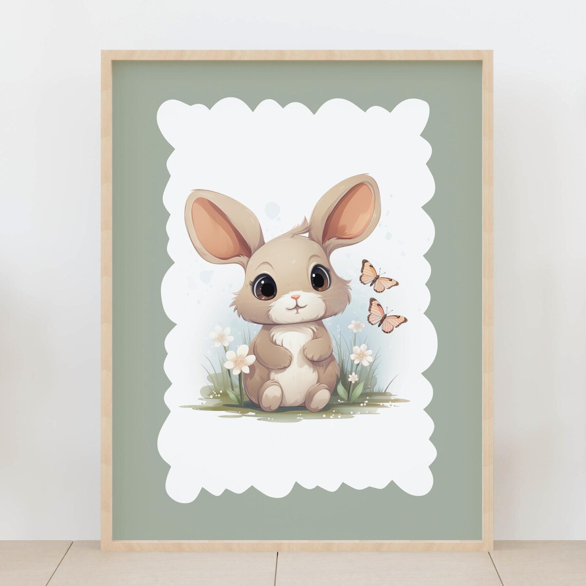 Sweet Baby Bunny Butterflies Spring Garden Floral Nursery Art Poster