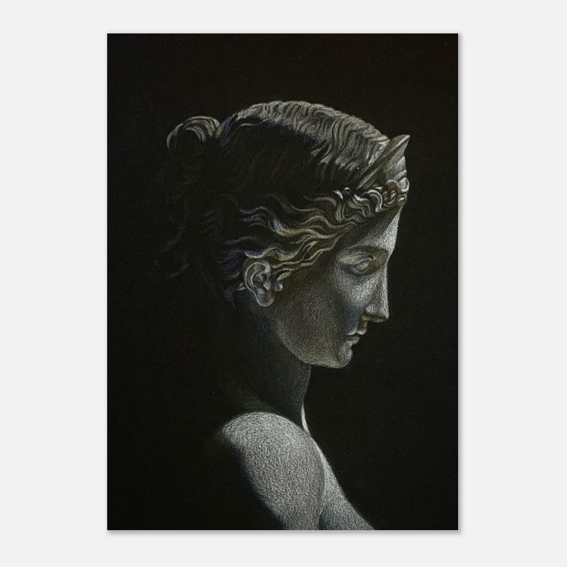 Classical Lady Statue Profile Bust Coloured Pencil Art Poster - Image 2