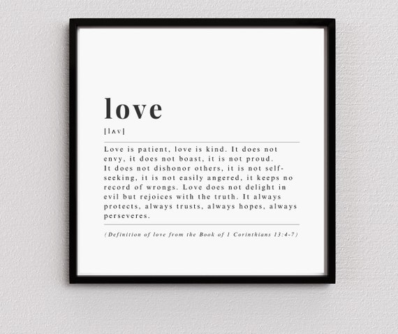 Bible Definition Of Love Print Scripture Dictionary Poster Christian Verse Affirmation Quote Motivational Saying Wall Art