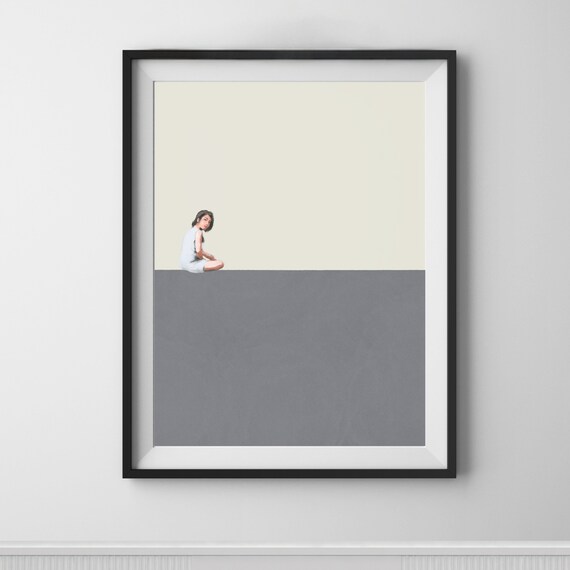 Girl Sitting On A Wall Minimalist Two Tone Modern Art Poster