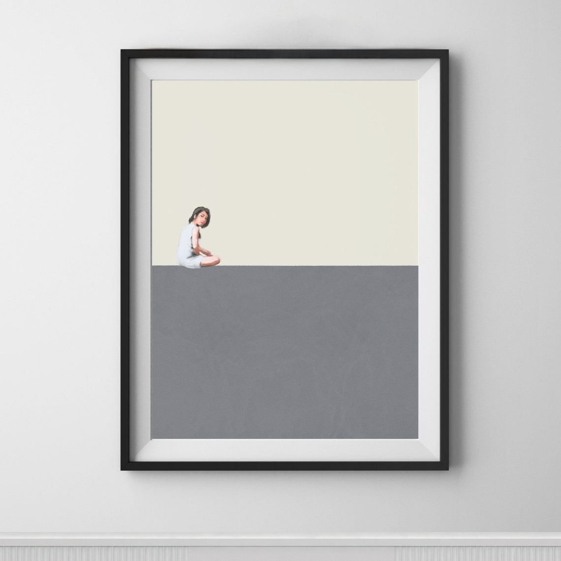 Girl Sitting On A Wall Minimalist Two Tone Modern Art Poster