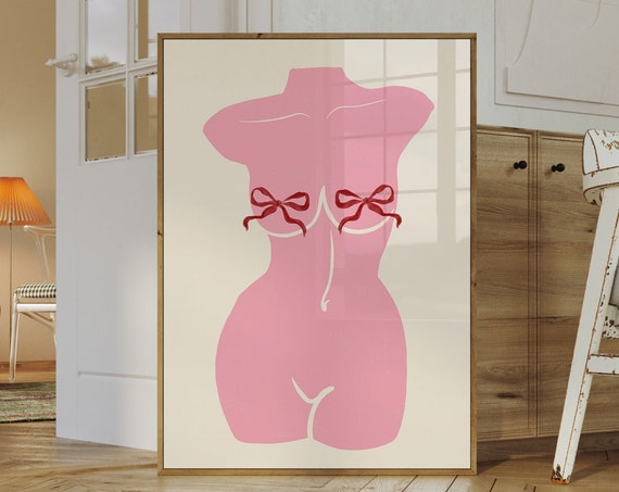 Pink Torso With Ribbons Poster, Preppy Dorm Decor