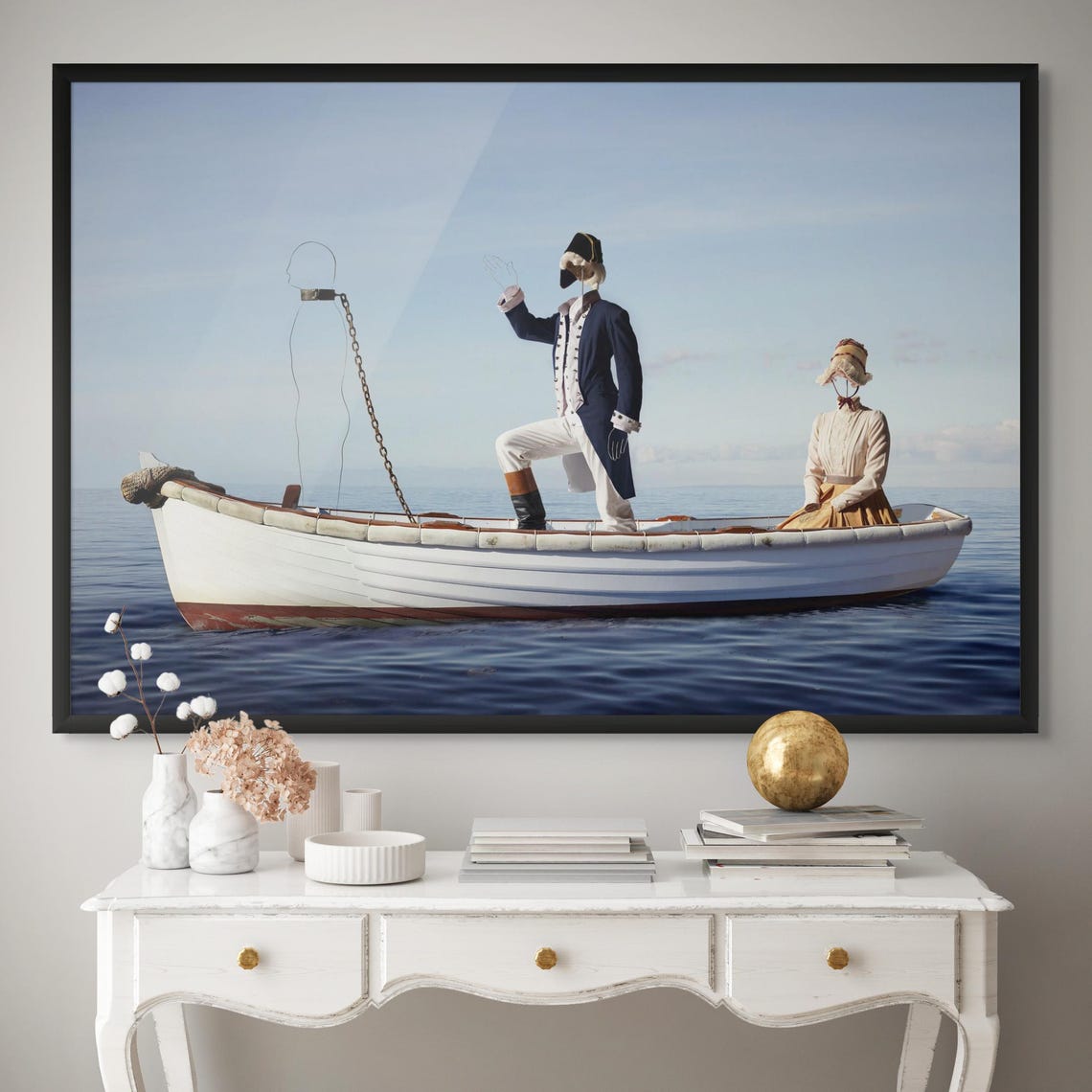 Surreal Ghost Boat with Colonial Figures on the Ocean Poster