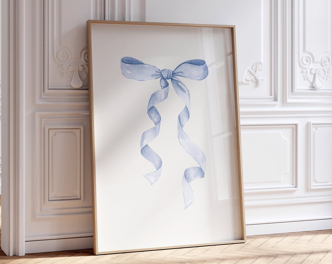 Blue Bow Nursery Art Print, Coastal Coquette Decor - Image 4