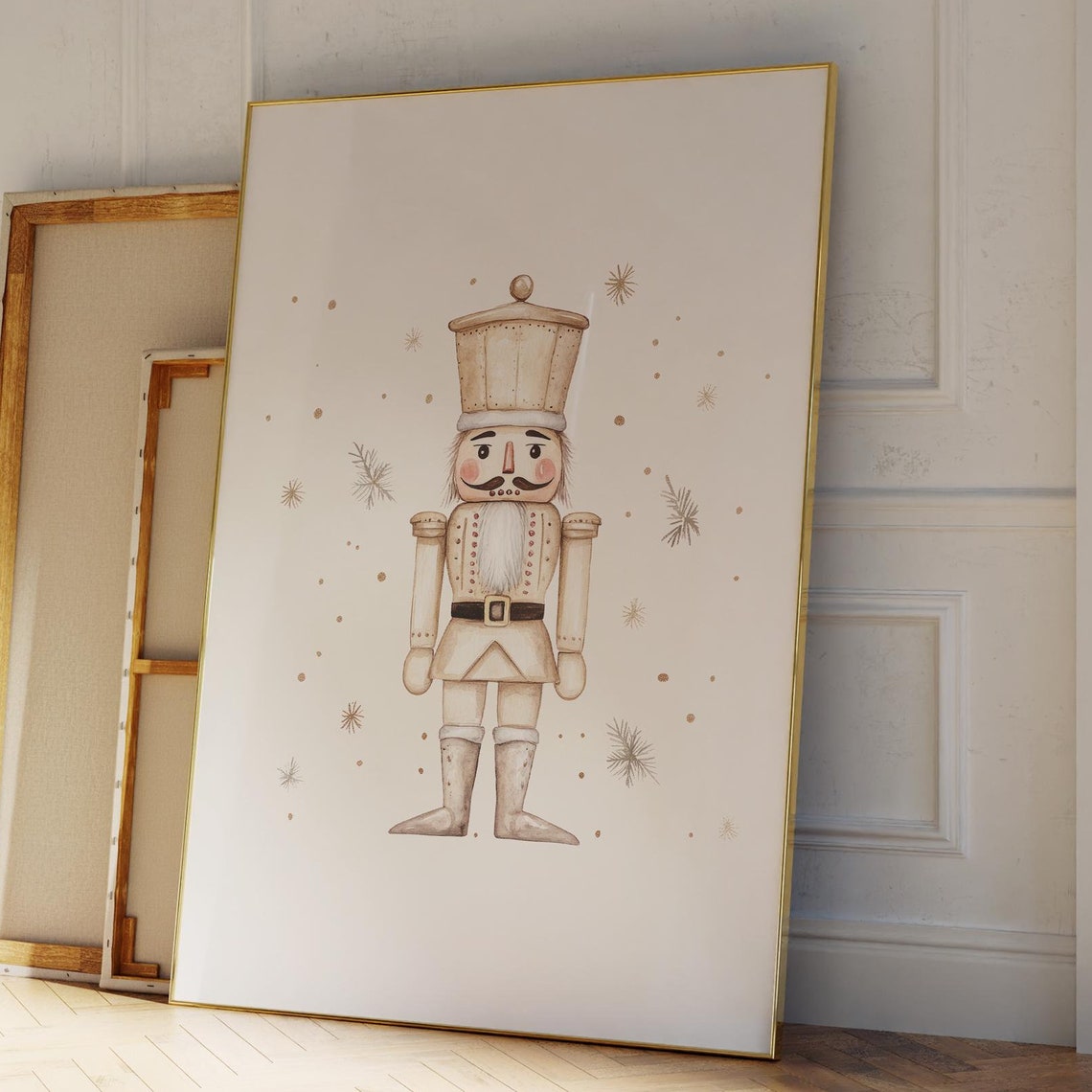 Gold Beige Nutcracker Watercolor Festive Christmas Holiday Poster