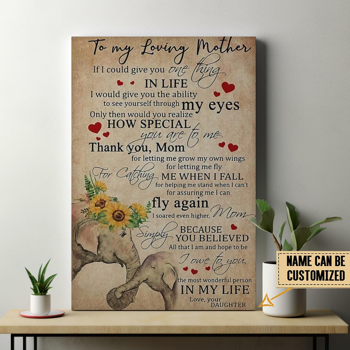 To My Loving Mother Personalized Elephant Sunflower Gift Poster - Image 3
