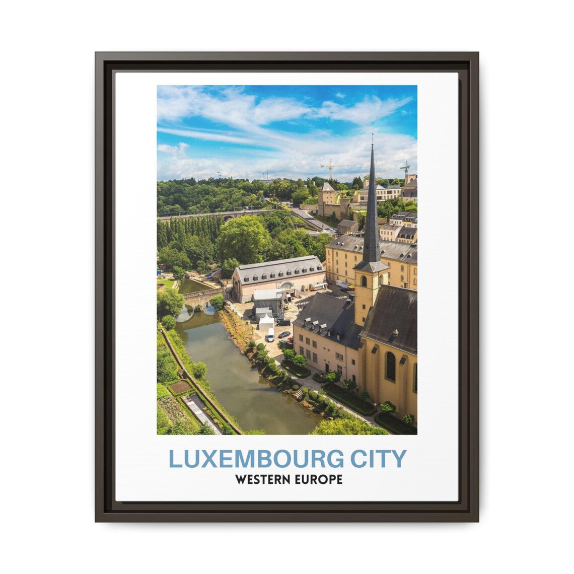 Luxembourg City Western Europe Real Photo Old Town River Travel Poster