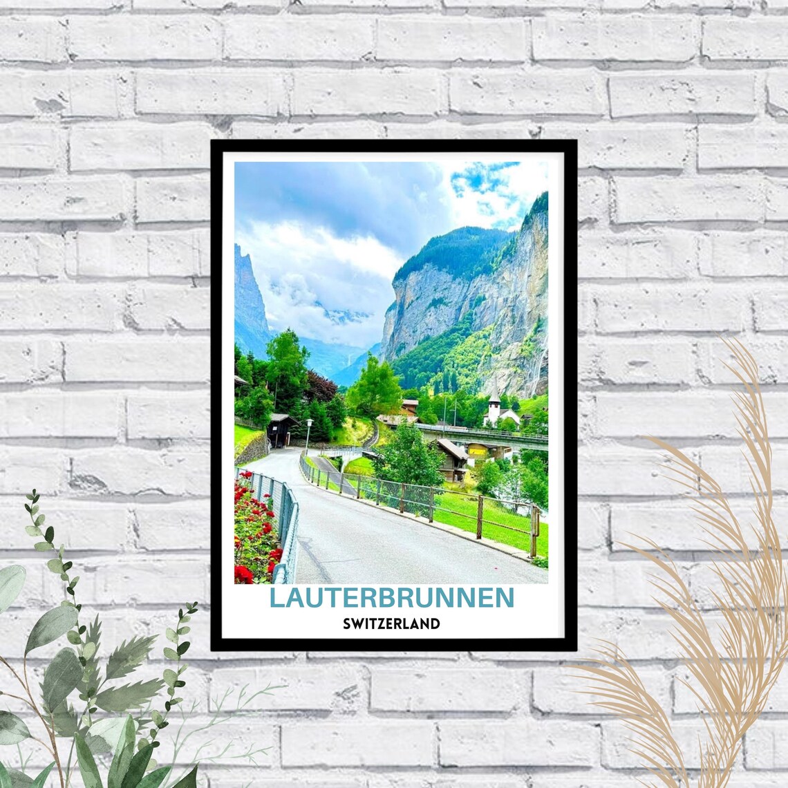 Lauterbrunnen Switzerland Alpine Valley Road Mountain Scenic Poster