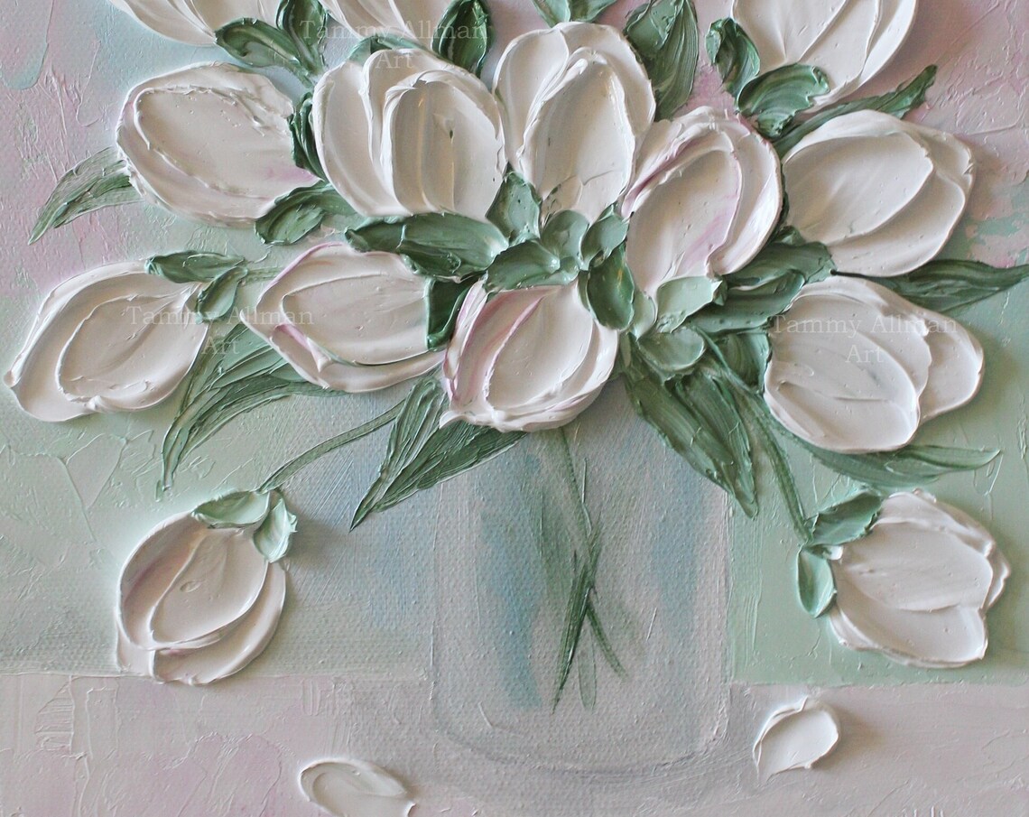 Custom Fresh White and Pale Pink Tulips Nursery Art Print - Image 4