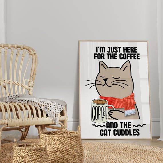 Funny Cat Coffee Bar Print Poster Kitchen Wall Art For Lovers Cute And Humorous Decor