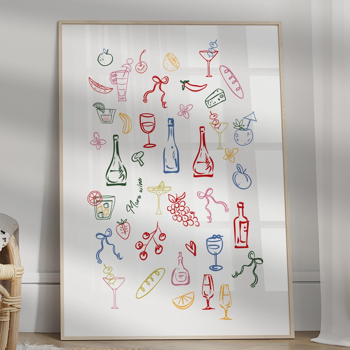 Colorful Wine And Cocktail Doodle Party Illustration Wall Poster