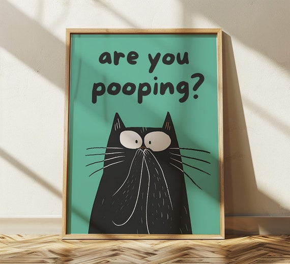 Bathroom Cat Are You Pooping Print For Toilet Wall Art Print Vintage Cat Print Maximalist Wall Art Bathroom Decor Funny Toilet Poster