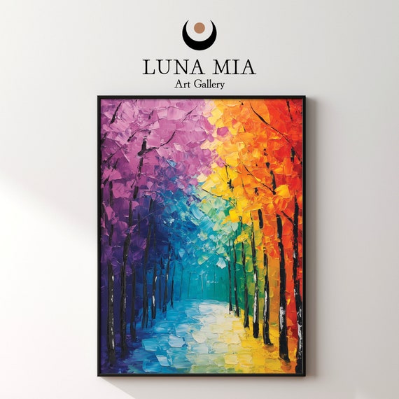 Enchanting Colorful Abstract Trees Oil Painting Wall Art Prints Modern Decor For Instant