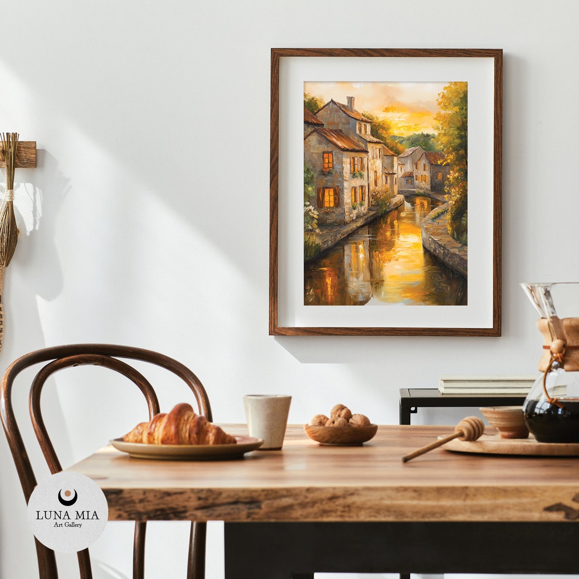 Glowing Golden Sunset Over Village Canal Reflections Art Poster - Image 4
