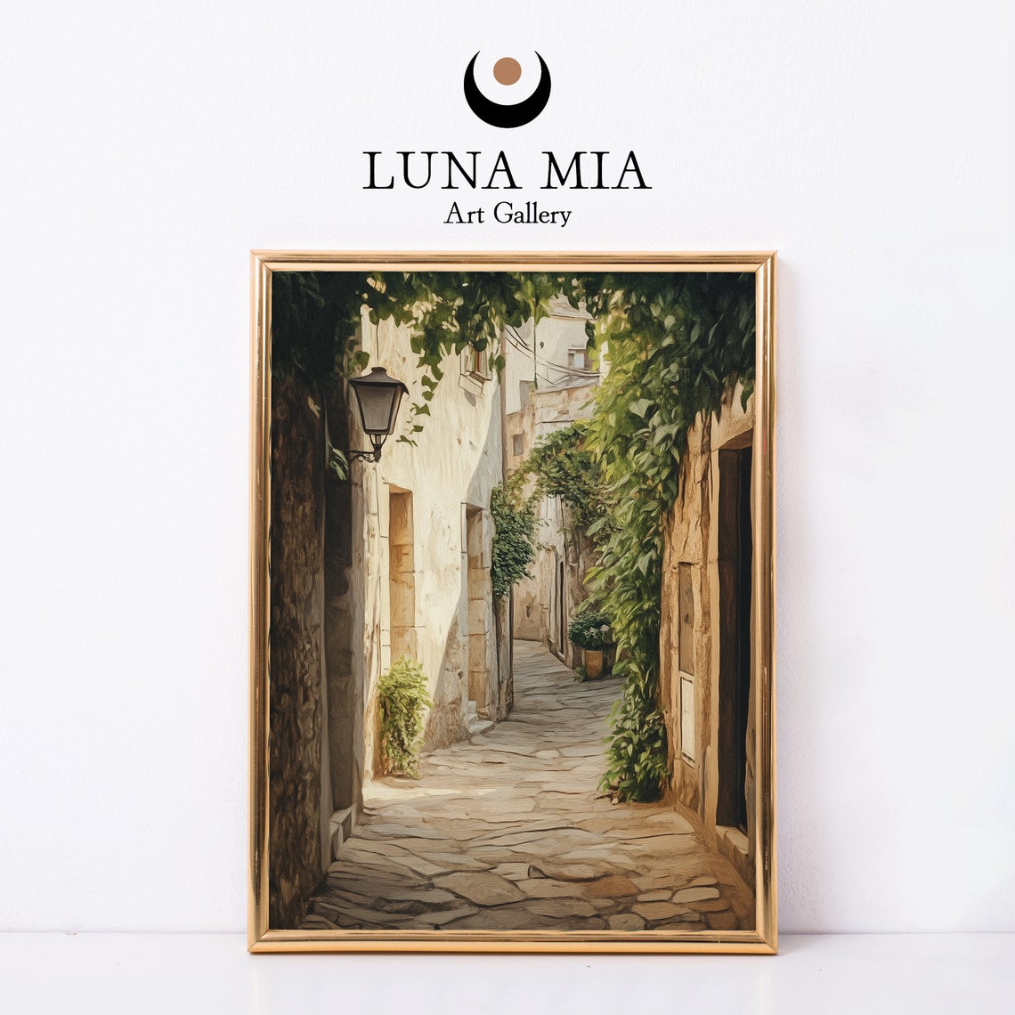Charming Old European Stone Alley With Ivy Street Lamp Poster