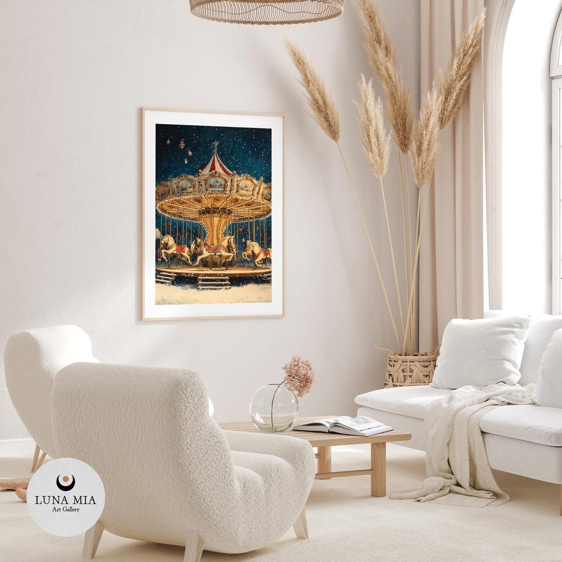 Vintage Christmas Carousel In Falling Snow Under A Starry Sky Poster - Image 3