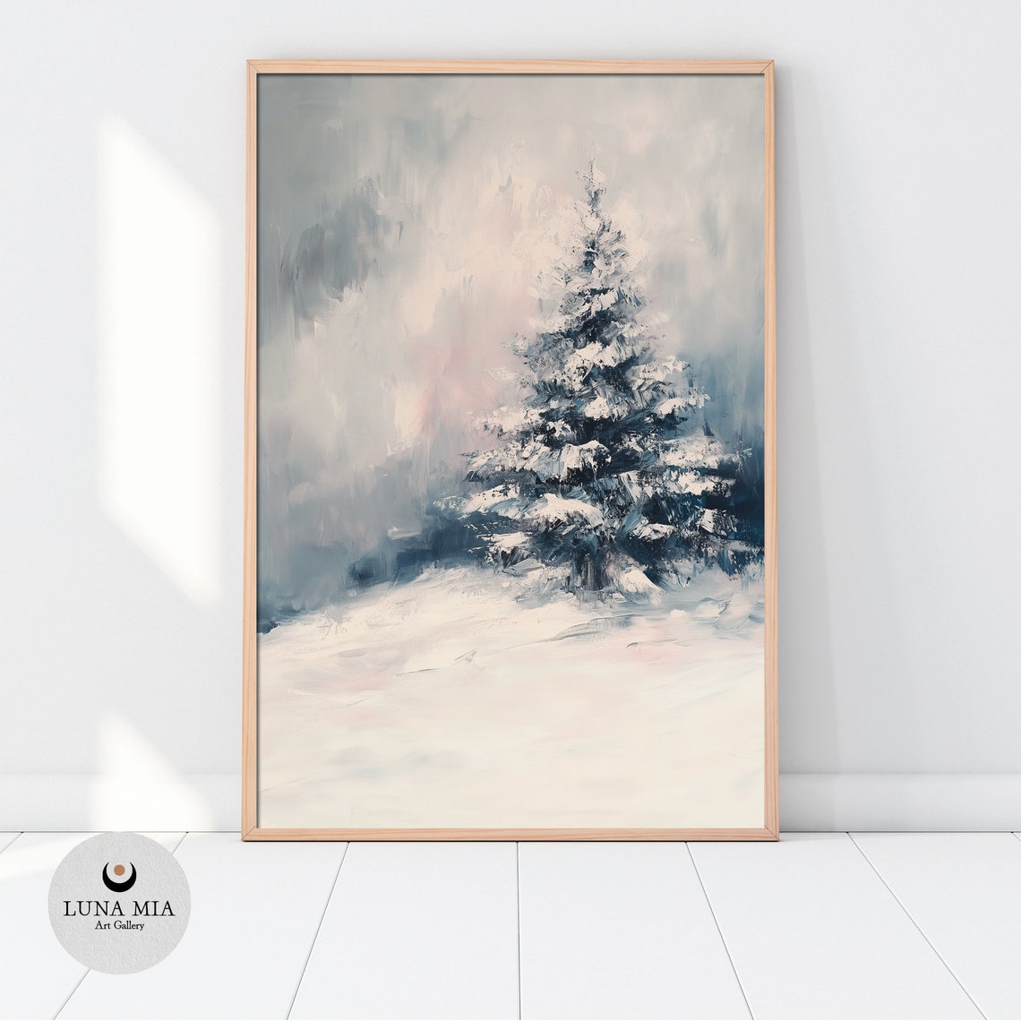 Lone Snow Covered Christmas Tree In Misty Winter Landscape Poster - Image 2