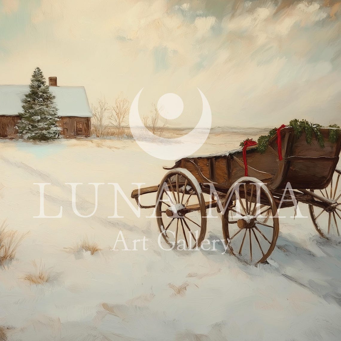 Vintage Holiday Wagon in Snowy Field Rustic Christmas Decor Poster - Image 5