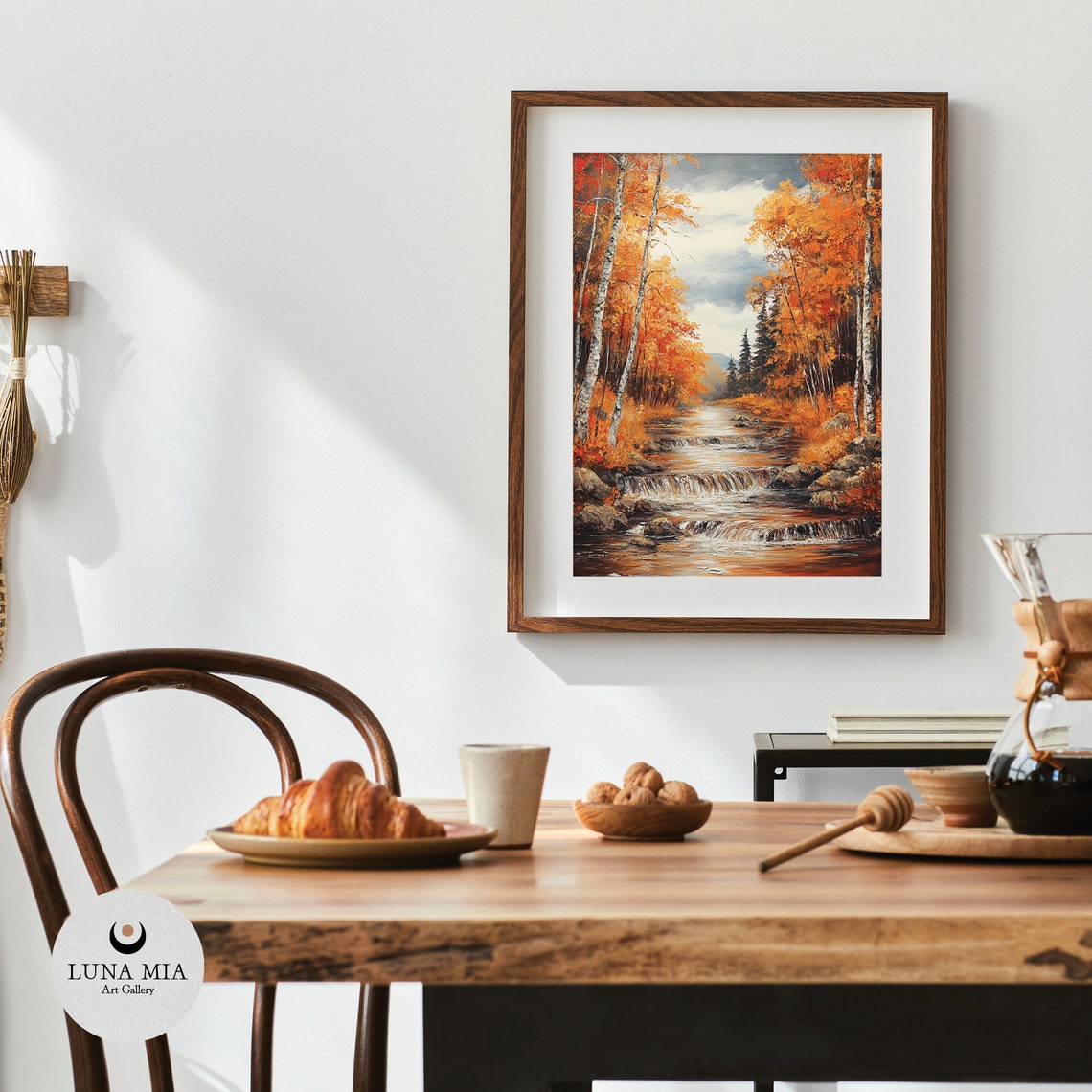 Autumn Forest Stream Waterfalls Orange Birch Oil Painting Poster - Image 4