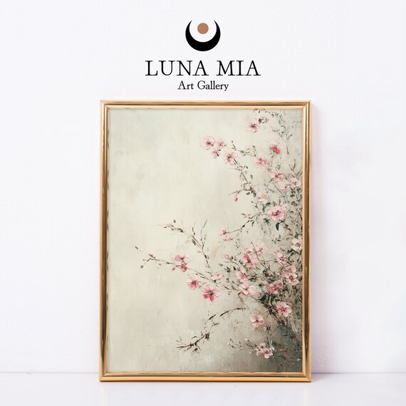 Pink Cherry Blossom Branches Cream Minimalist Floral Art Poster