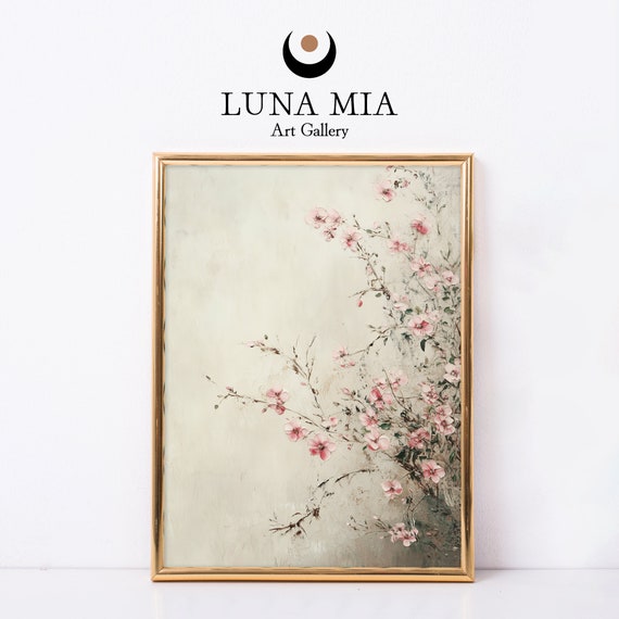 Vintage Pink Flowers Oil Painting Art Print Botanical Wall Decor