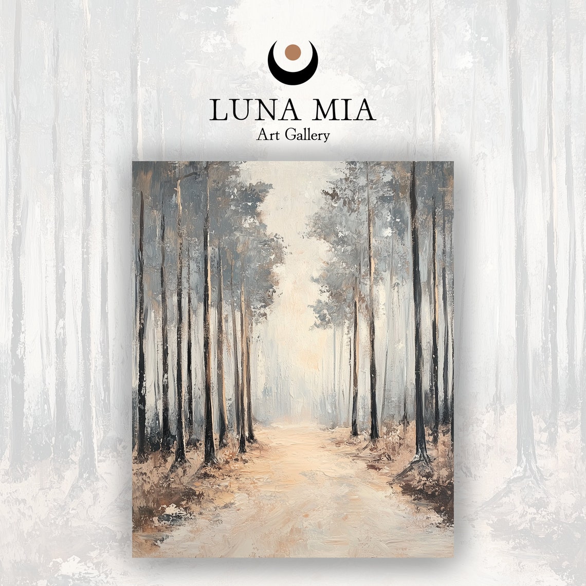 Calm Minimalist Misty Forest Path in Neutral Tones Art Poster - Image 2