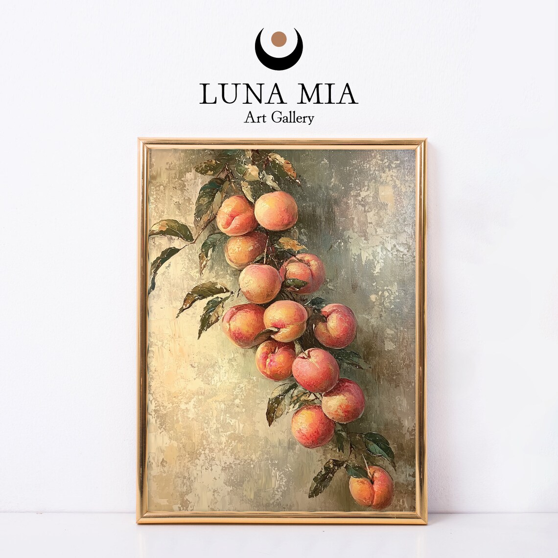 Juicy Ripe Peaches Hanging on Branch Vintage Still Life Art Poster