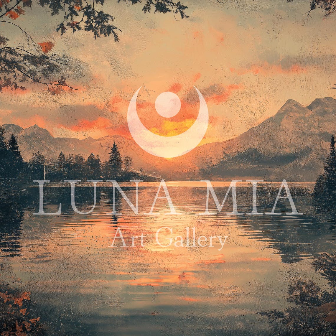 Mountain Lake At Sunset With Fiery Orange Glow On Calm Water Poster - Image 5