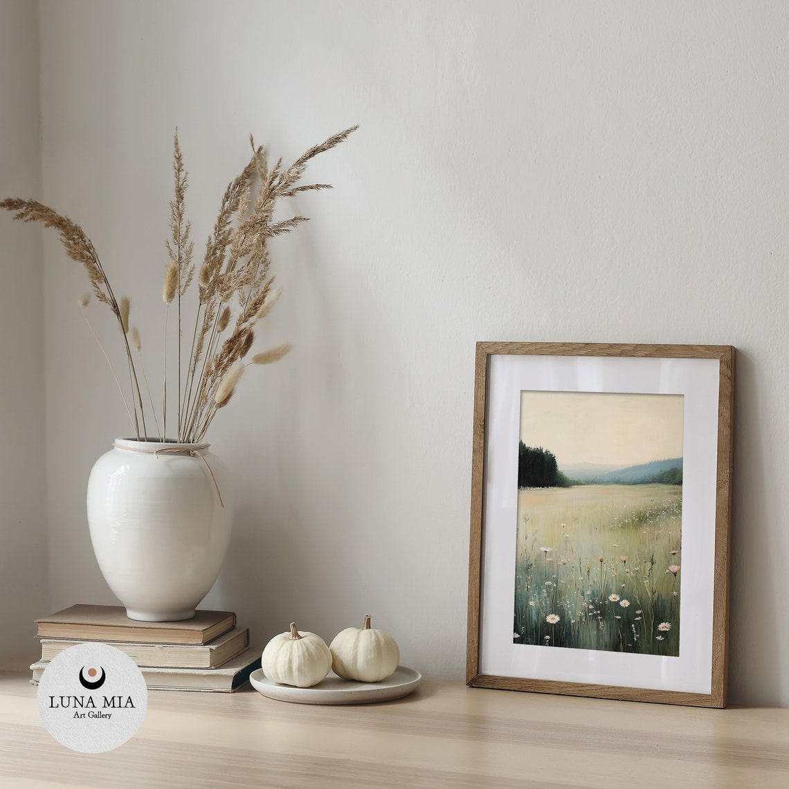Misty Wildflower Meadow Daisies Dark Forest Oil Painting Poster - Image 5