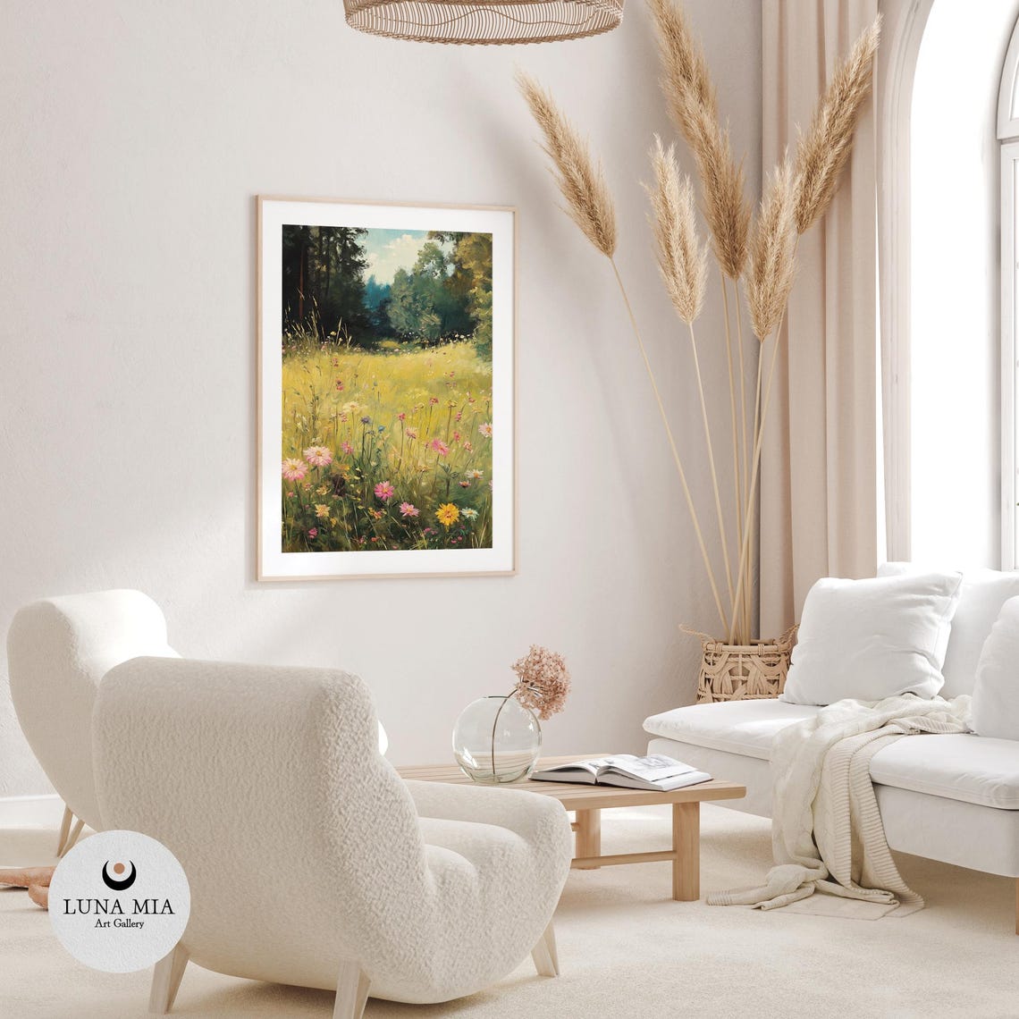 Sunlit Wildflower Meadow With Daisy Forest Edge Oil Painting Poster - Image 3