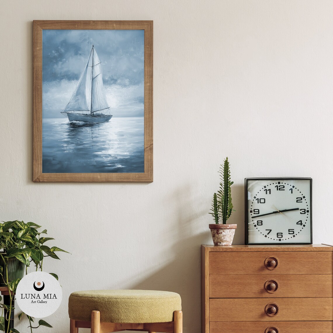 Tranquil Sailboat In Blue Ocean, Vintage Poster - Image 3