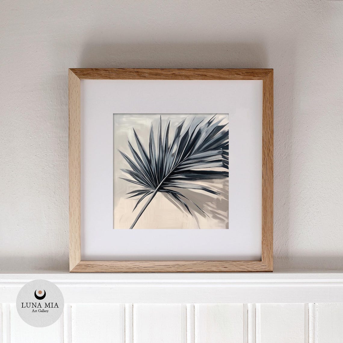 Black Palm Frond on Cream Background Modern Botanical Art Poster