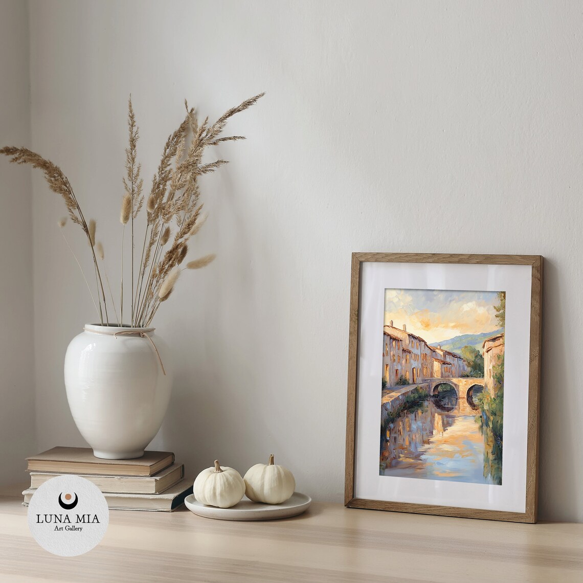 Charming European Village Canal Stone Bridge Golden Hour Poster - Image 5