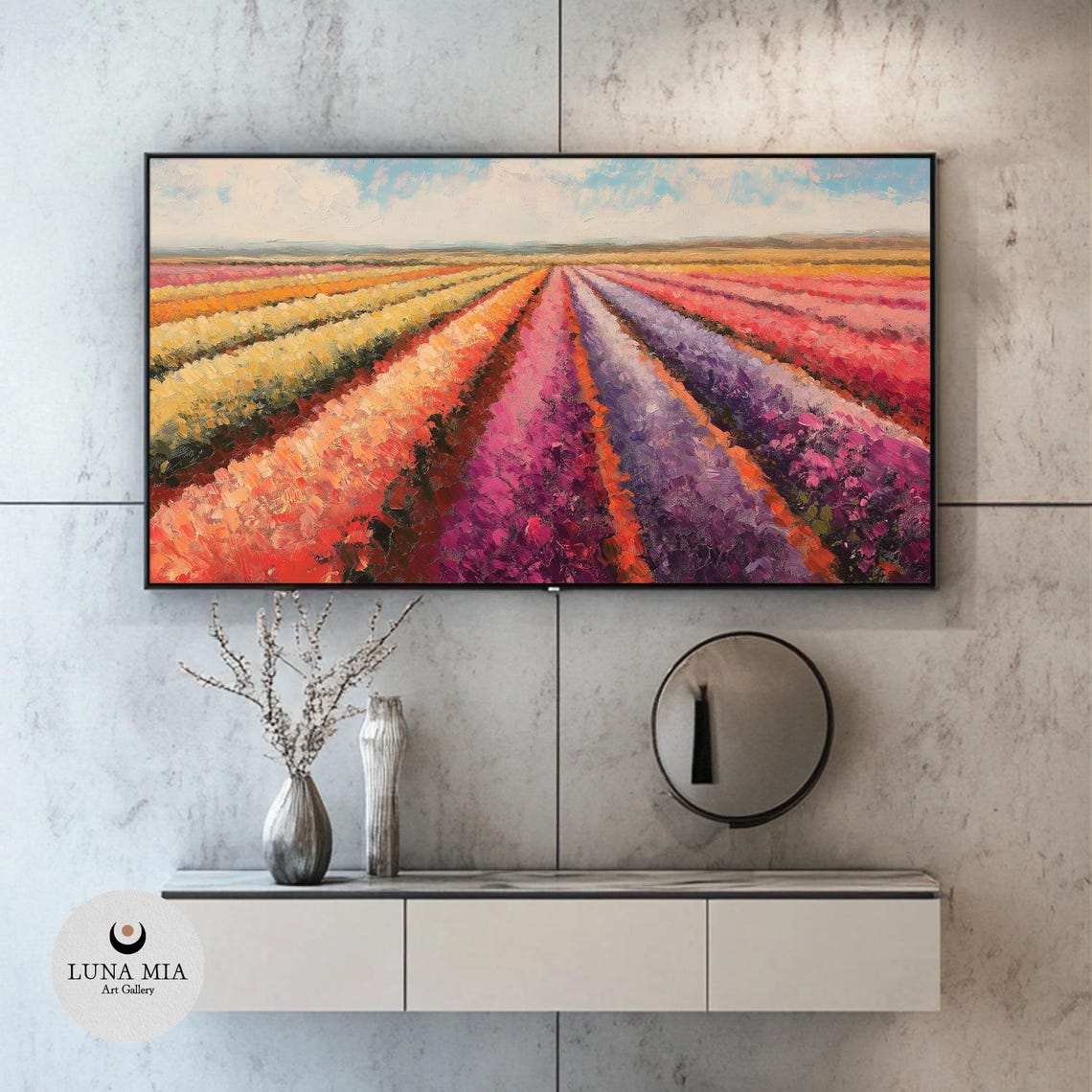 Vibrant Rainbow Flower Fields Rows Impressionist Floral Art Poster - Image 2