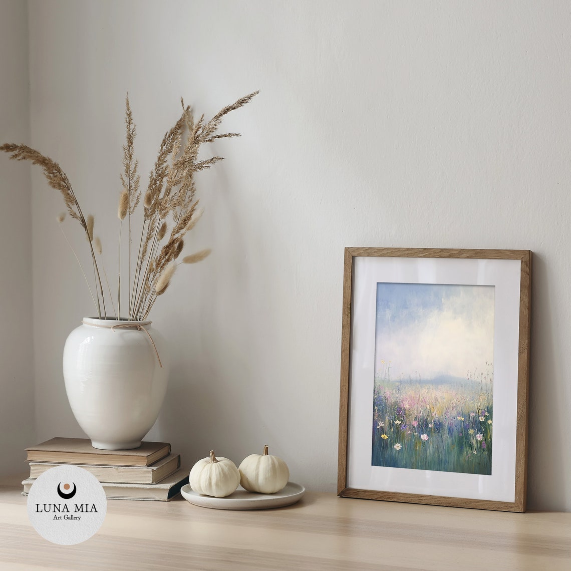Dreamy Wildflower Meadow Under Soft Pastel Sky Above Art Poster - Image 4