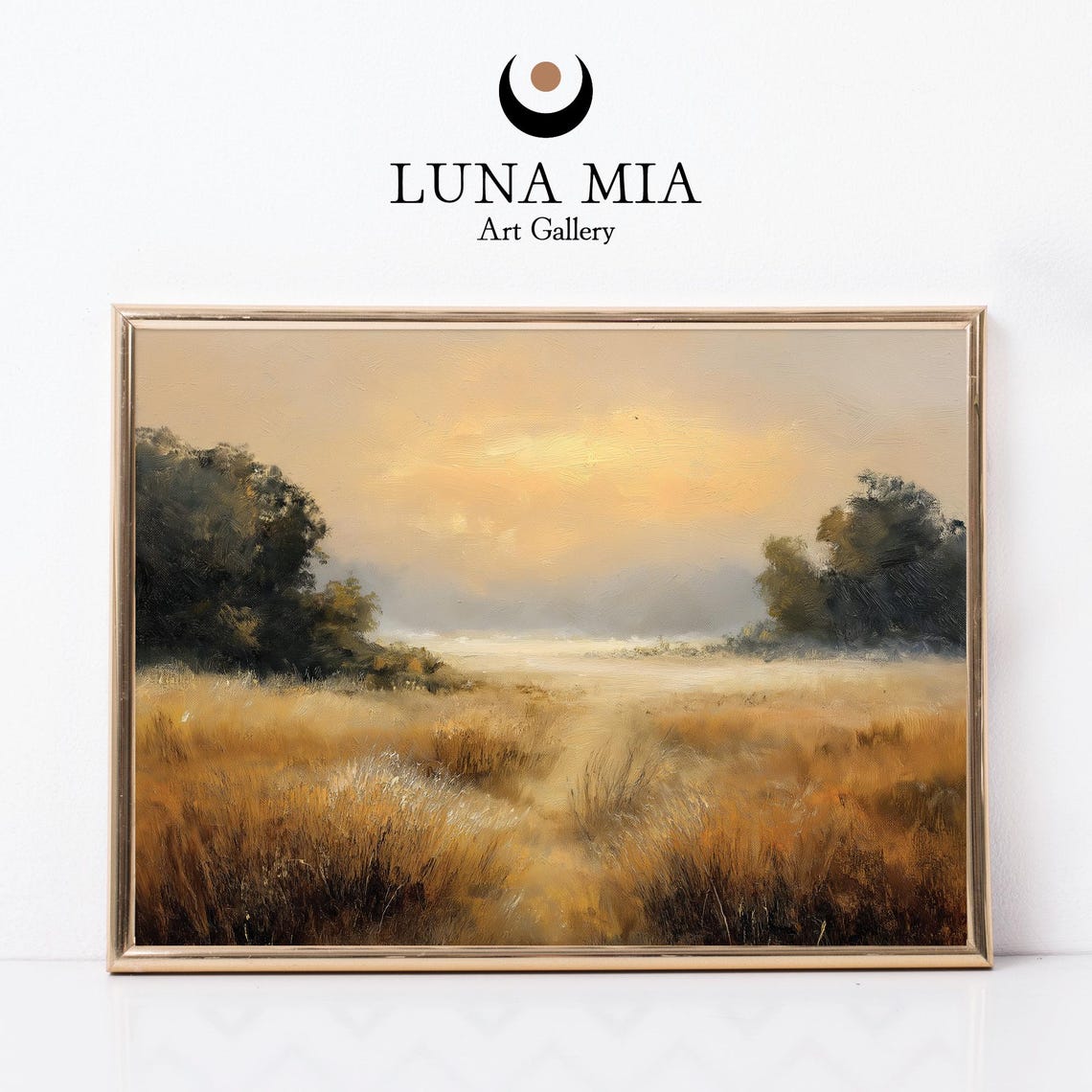 Sunset Meadow Landscape Print Rustic Autumn Wall Art