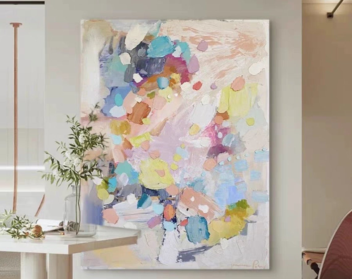 Pastel Abstract Blobs Pink Blue Yellow Mosaic Cheerful Art Poster
