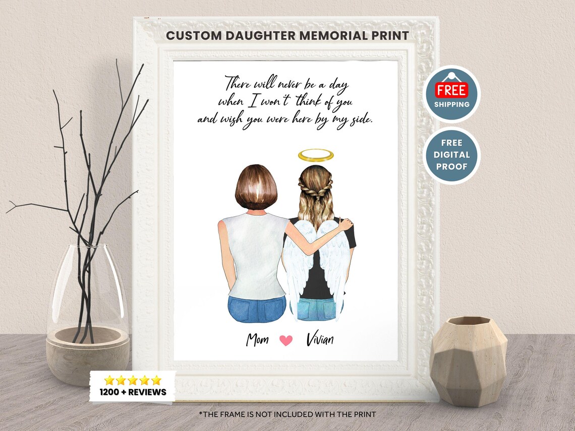 Daughter in Heaven Memorial Portrait Mom Loss Sympathy Gift Poster