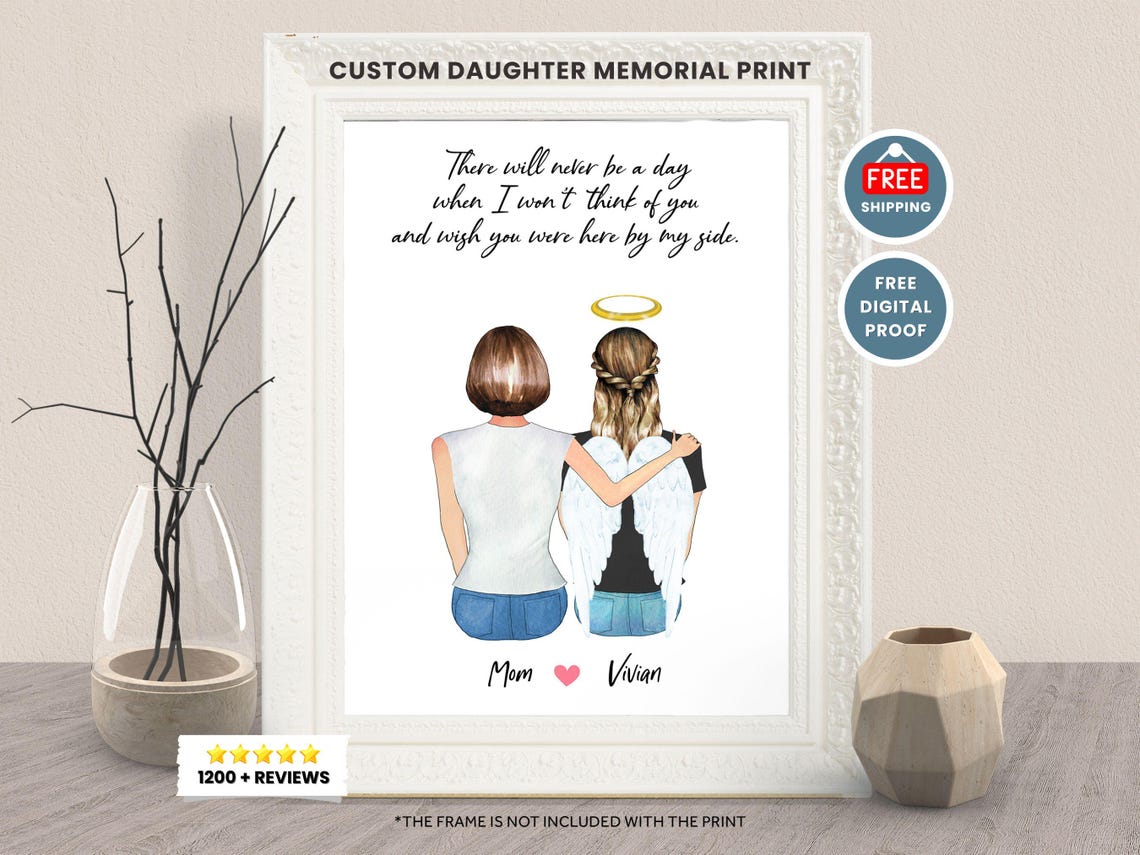 Daughter In Heaven Memorial Print In Loving Memory Of Angel Daughter Loss Of Daughter Personalized Christmas Remembrance Gift For Mom Xmas
