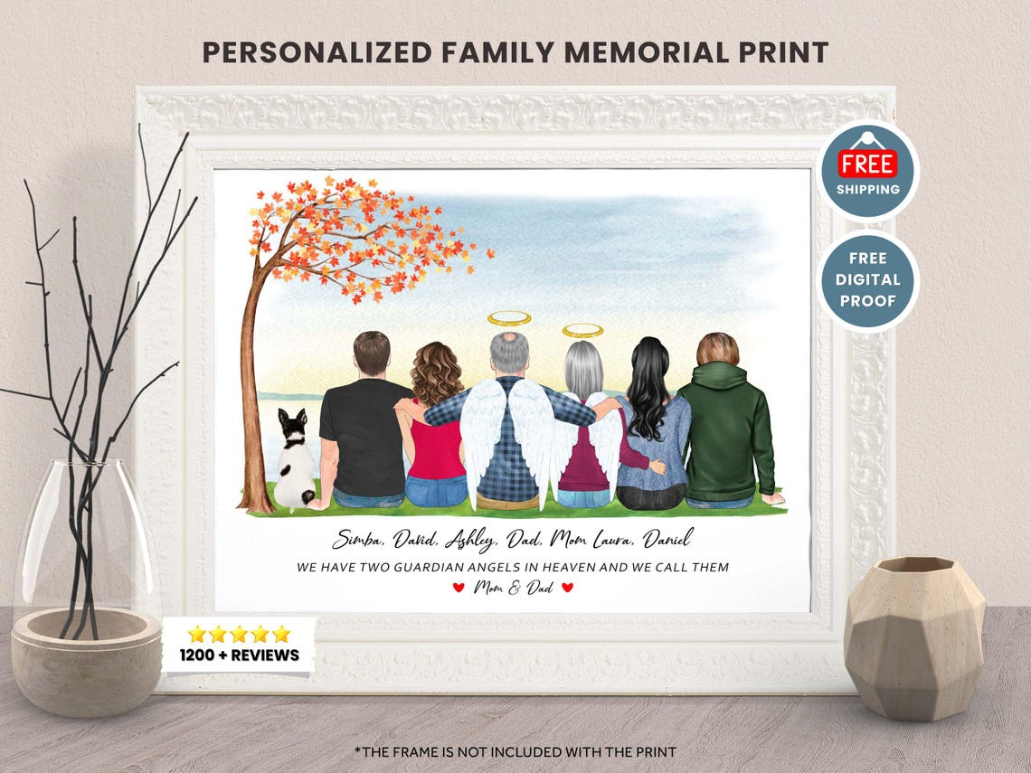 Family Memorial Gift Personalized In Heaven Portrait In Loving Memory Gift Parents Memorial Print Grandparents Christmas Gift Family Loss