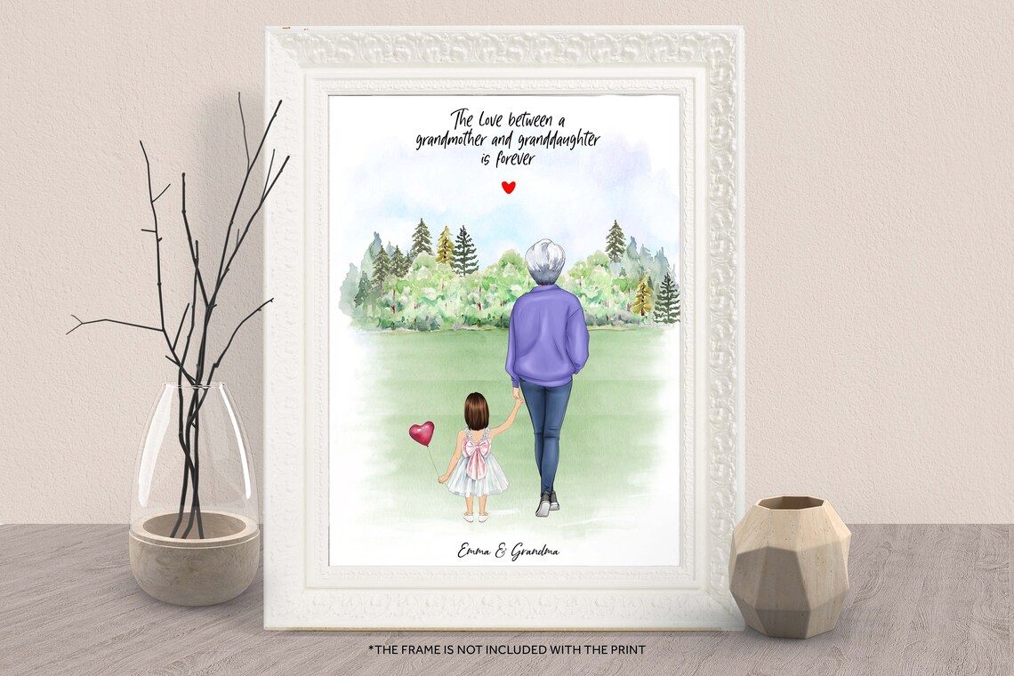 Personalized Grandma and Granddaughter Balloon Walk Print Gift