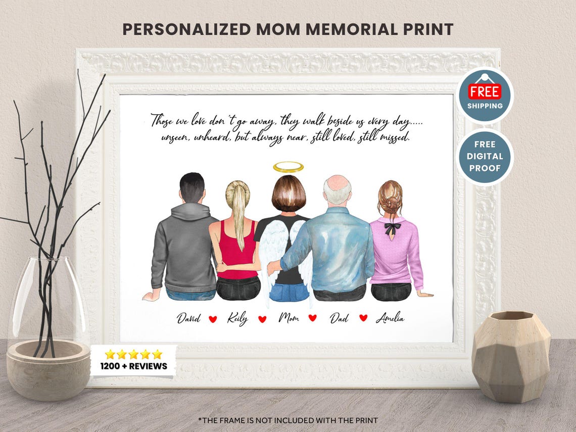 Custom Mom Memorial Print Family Memorial Personalized Gifts Angel Mom Dad And Kids Christmas Gift Bereavement Gift Grandmother In Heaven