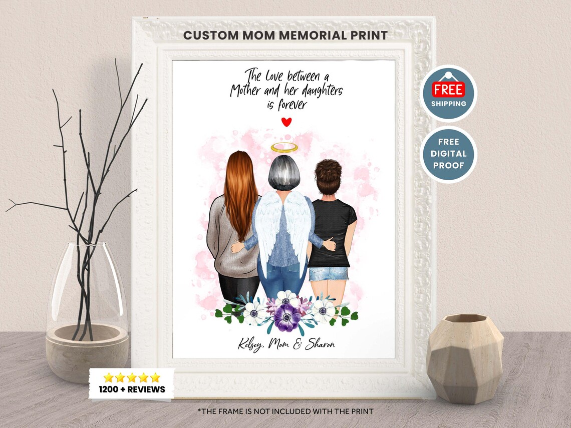 Mother and Daughters Forever Love Angel Mom Memorial Keepsake Print