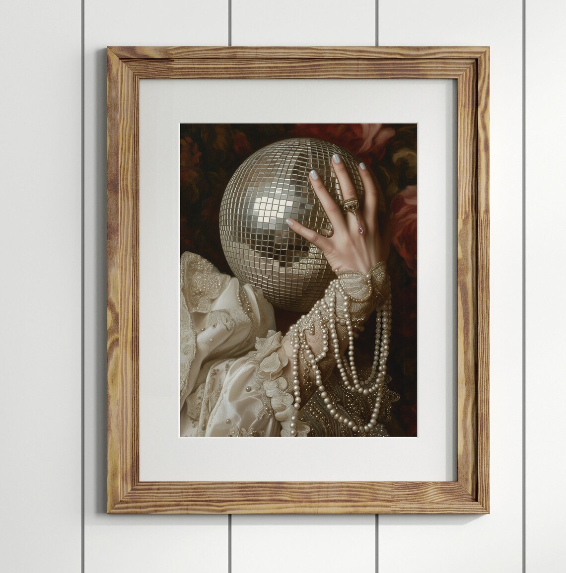 Victorian Altered Art Print, Vintage Disco Ball Pearls - Image 2