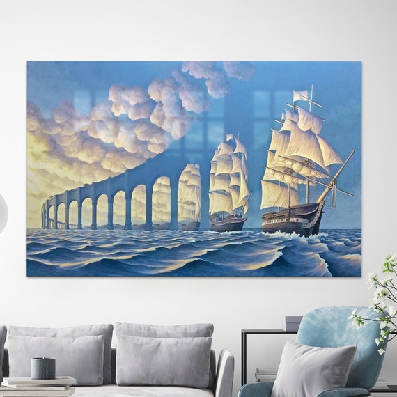 Modern Glass Printing Surreal Art Decor Bridge Made Of Sky Tempered Ship Grandma Gift Personalized