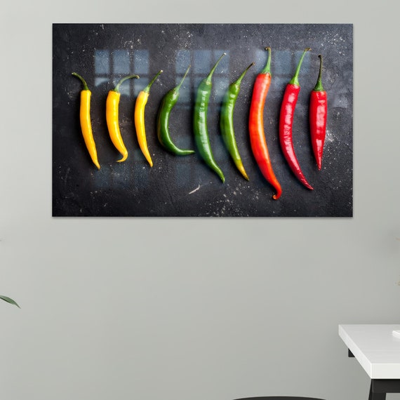 Kitchen Glass Wall Art Modern Pepper Colorful Peppers Tempered Large Decor